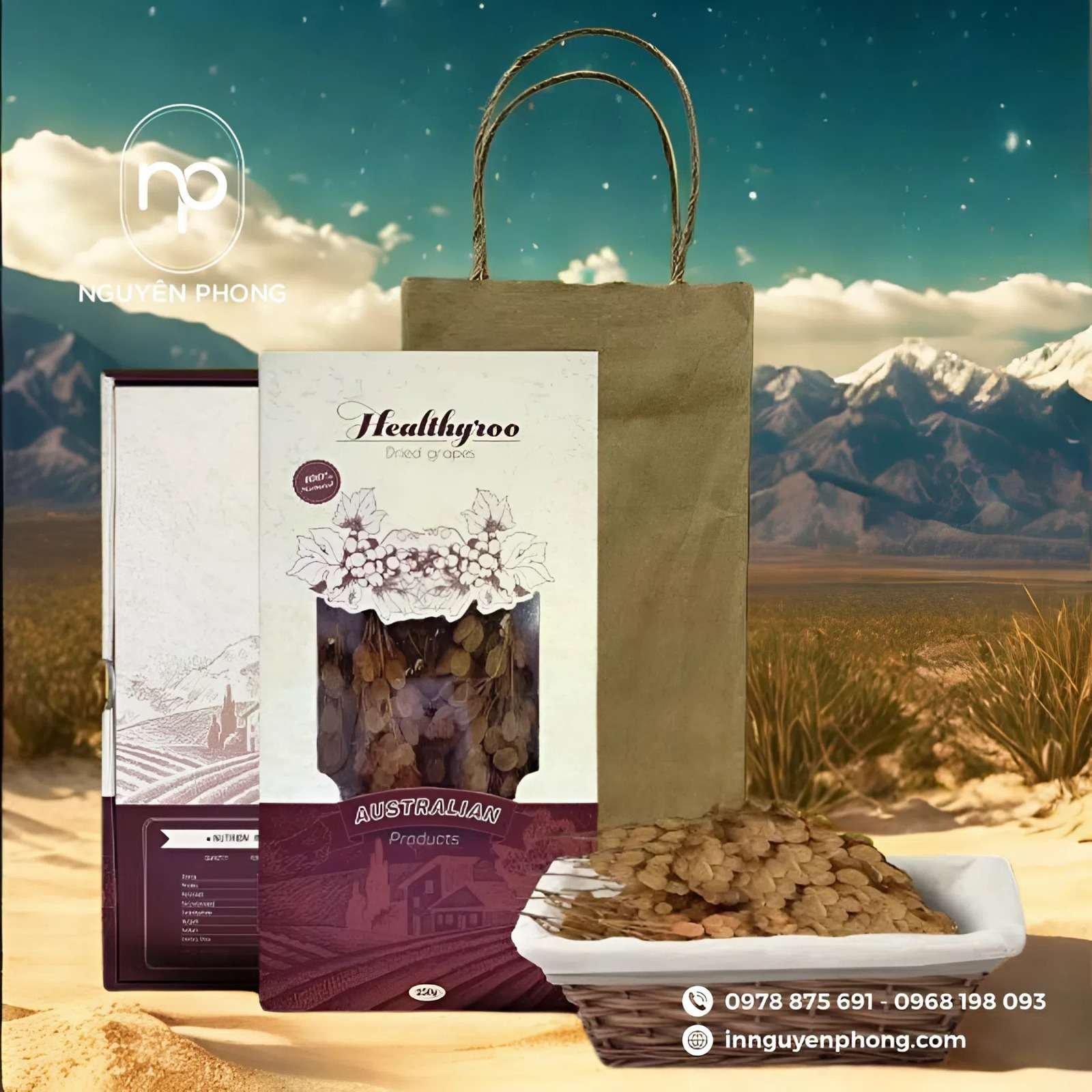 Mẫu túi giấy đựng nho khô kraft 